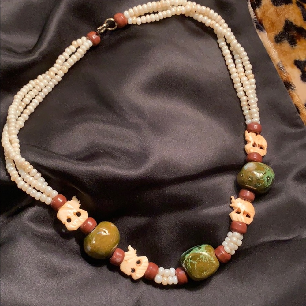 3for$15 Vintage stone and pearl elephant necklace